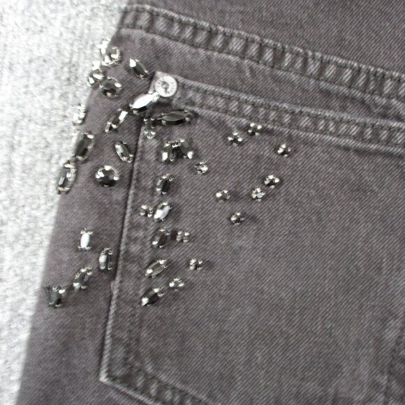 Free People Skirt Womens 0 Black Denim Beaded Gem Cut Off Short Mini Jean 28 - Picture 4 of 14